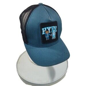 Top Level HYPE Cap With Bear & Robot Holding Hands Trucker Cap Blue Green OS